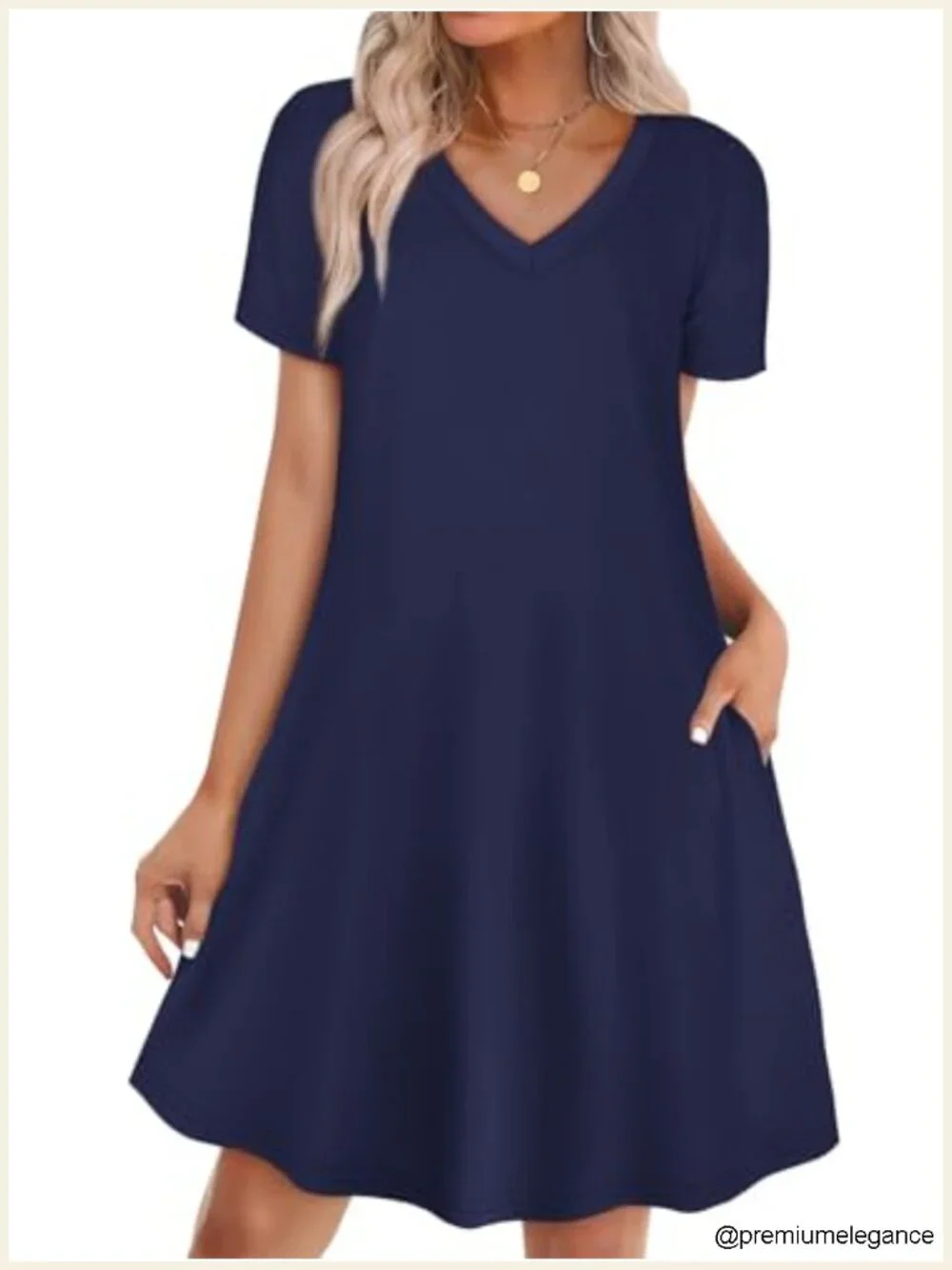 Womens Loose Fit T-Shirt Dress with Pockets Casual Summer V-Neck Short Sleeve
